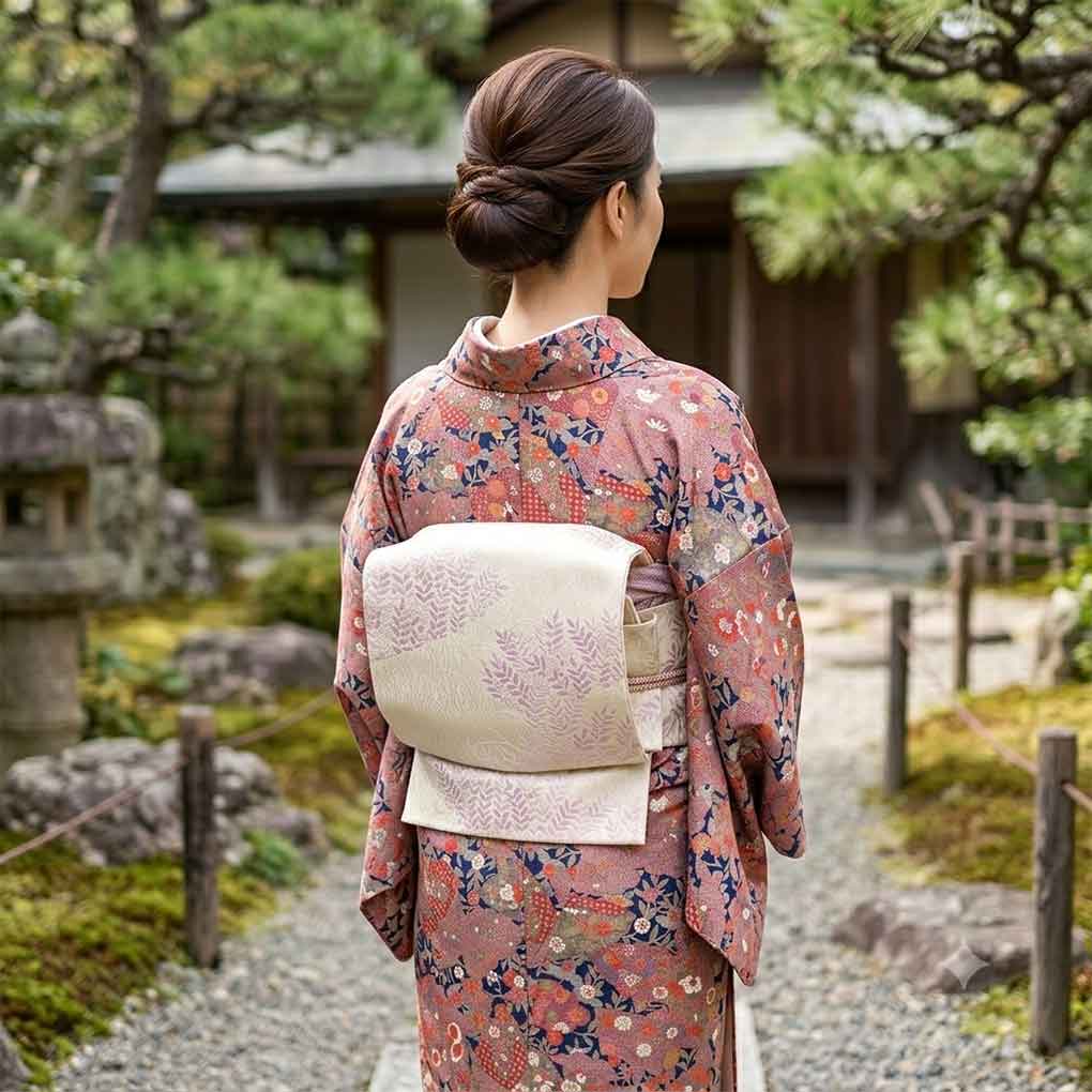 名古屋帯 リサイクル帯 幅30cm 長さ361cm レディース 植物 秋冬春用 正絹（シルク）シルバー 美品 リメイク リユース【ランクA】