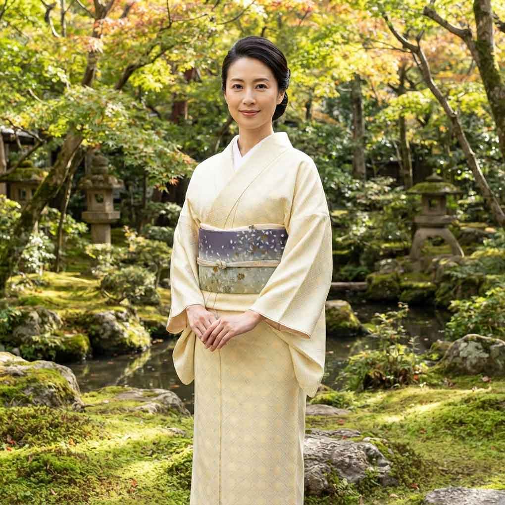 紬 リサイクル着物 身丈161cm 裄66cm 前幅24cm 後幅30cm 袖丈49cm 袖幅34cm レディース 袷 連続模様 裄長 裄M-Lサイズ 秋冬春用 正絹(シルク)イエロー 未使用品 大島紬 リメイク リユース【ランクS】