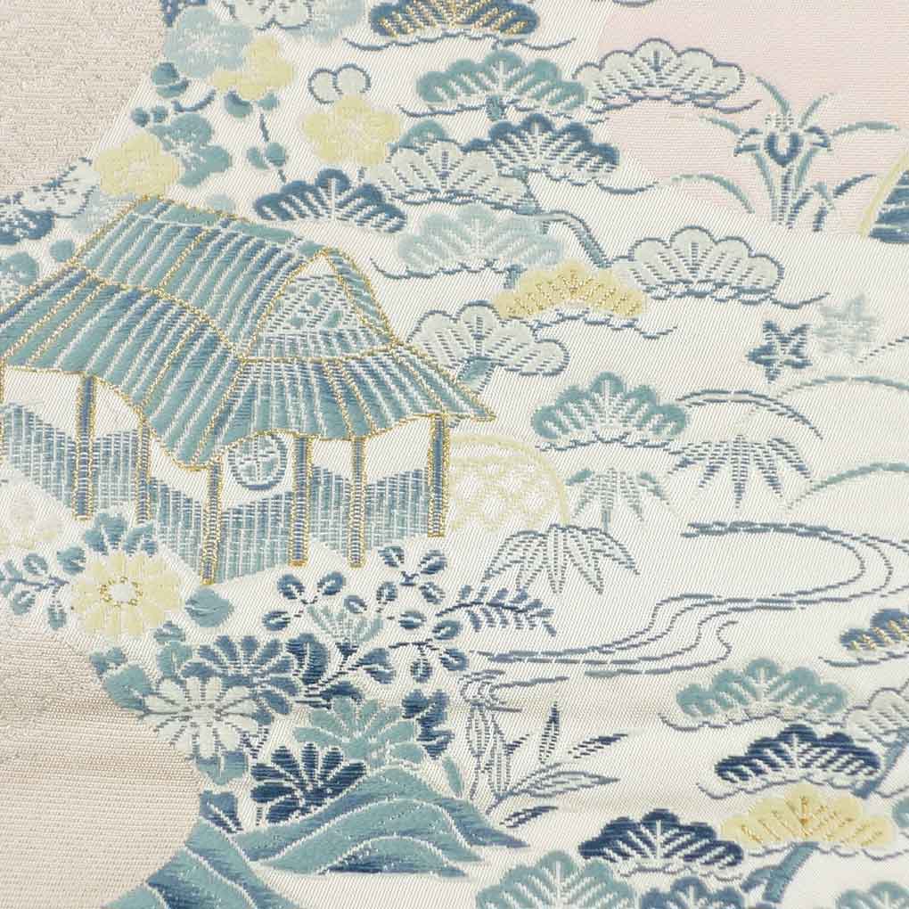 袋帯 リサイクル帯 幅31cm 長さ428cm レディース 風景画 秋冬春用 正絹（シルク）ピンク 美品 リメイク リユース【ランクA】