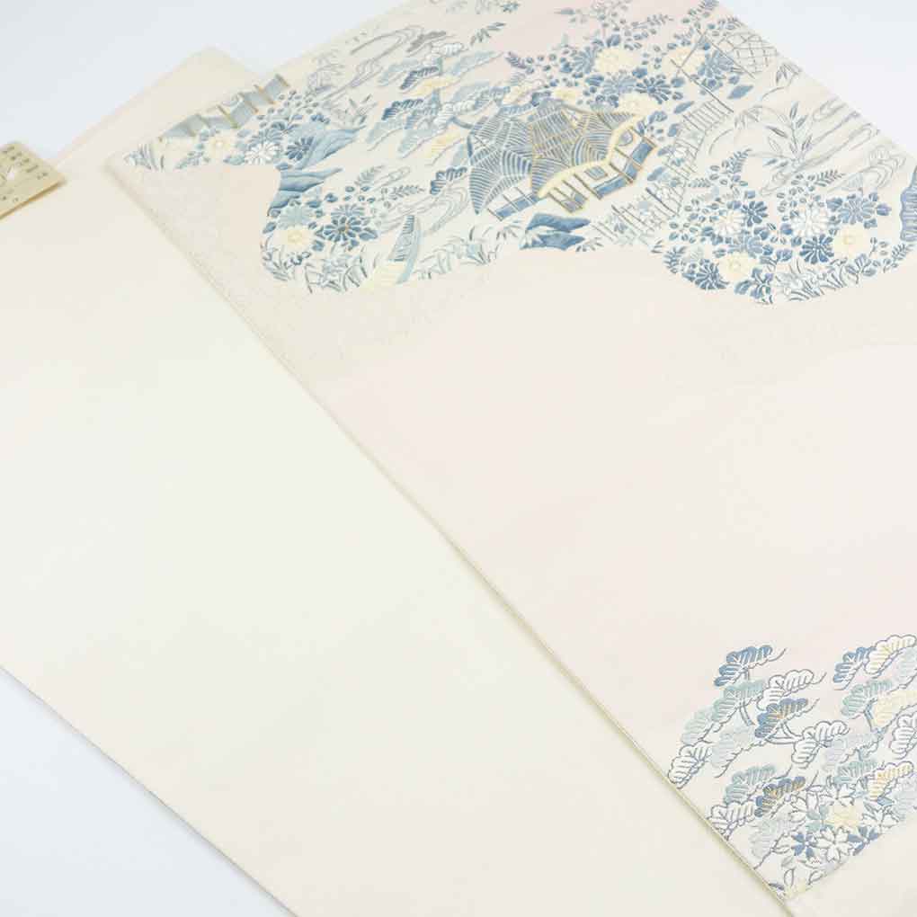袋帯 リサイクル帯 幅31cm 長さ428cm レディース 風景画 秋冬春用 正絹（シルク）ピンク 美品 リメイク リユース【ランクA】