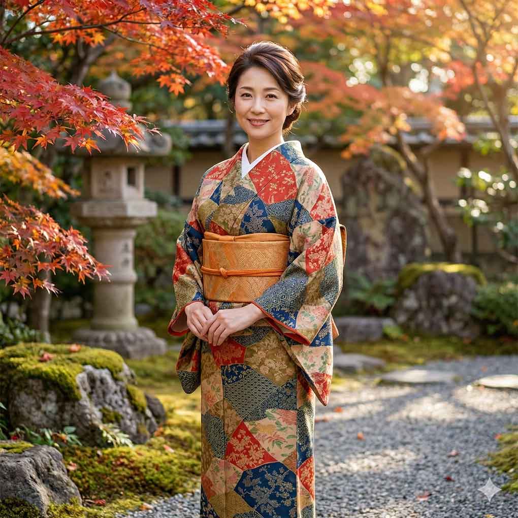 小紋 リサイクル着物 身丈155cm 裄63cm 前幅24cm 後幅29cm 袖丈56cm 袖幅32cm レディース 袷 連続模様 裄Mサイズ 秋冬春用 正絹（シルク）ブラウン 未使用品 リメイク リユース【ランクS】