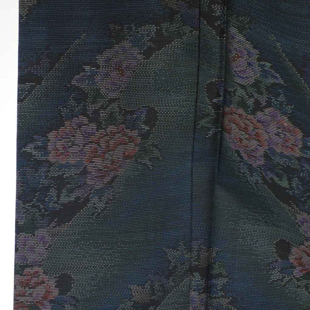紬 リサイクル着物 身丈160cm 裄65cm 前幅28cm 後幅32.5cm 袖丈49cm 袖幅32cm レディース 袷 花柄 裄Mサイズ 秋冬春用 正絹（シルク）ネイビー 美品 リメイク リユース【ランクA】