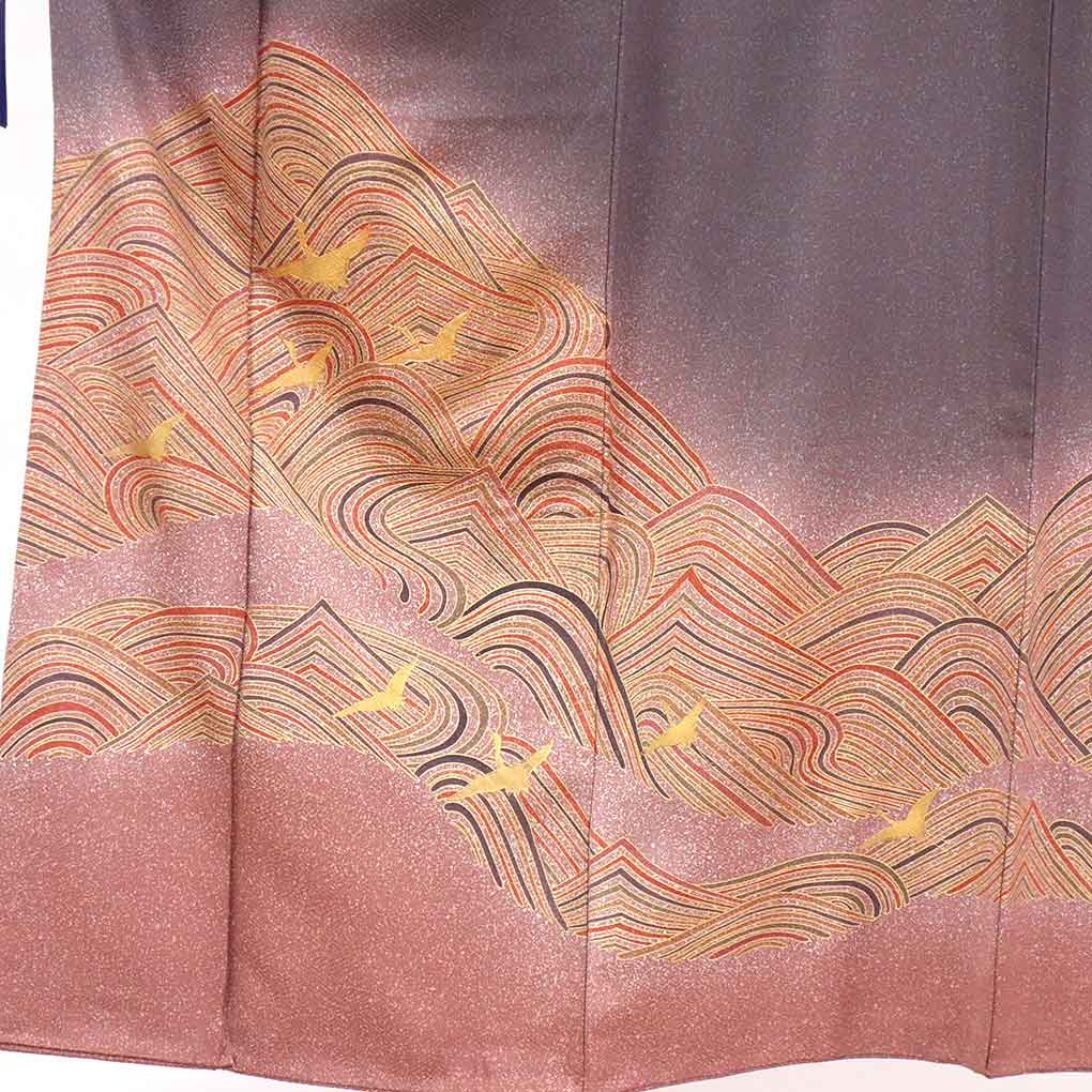 リサイクル 訪問着 紫地 鳥柄 袷 正絹 着物 レディース 秋冬春用 シルク パープル 裄Sサイズ身丈155cm 裄62cm 前幅23cm 後幅29.5cm 袖丈49cm【ランクA】