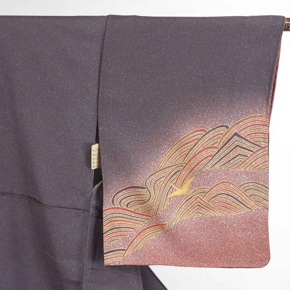 リサイクル 訪問着 紫地 鳥柄 袷 正絹 着物 レディース 秋冬春用 シルク パープル 裄Sサイズ身丈155cm 裄62cm 前幅23cm 後幅29.5cm 袖丈49cm【ランクA】