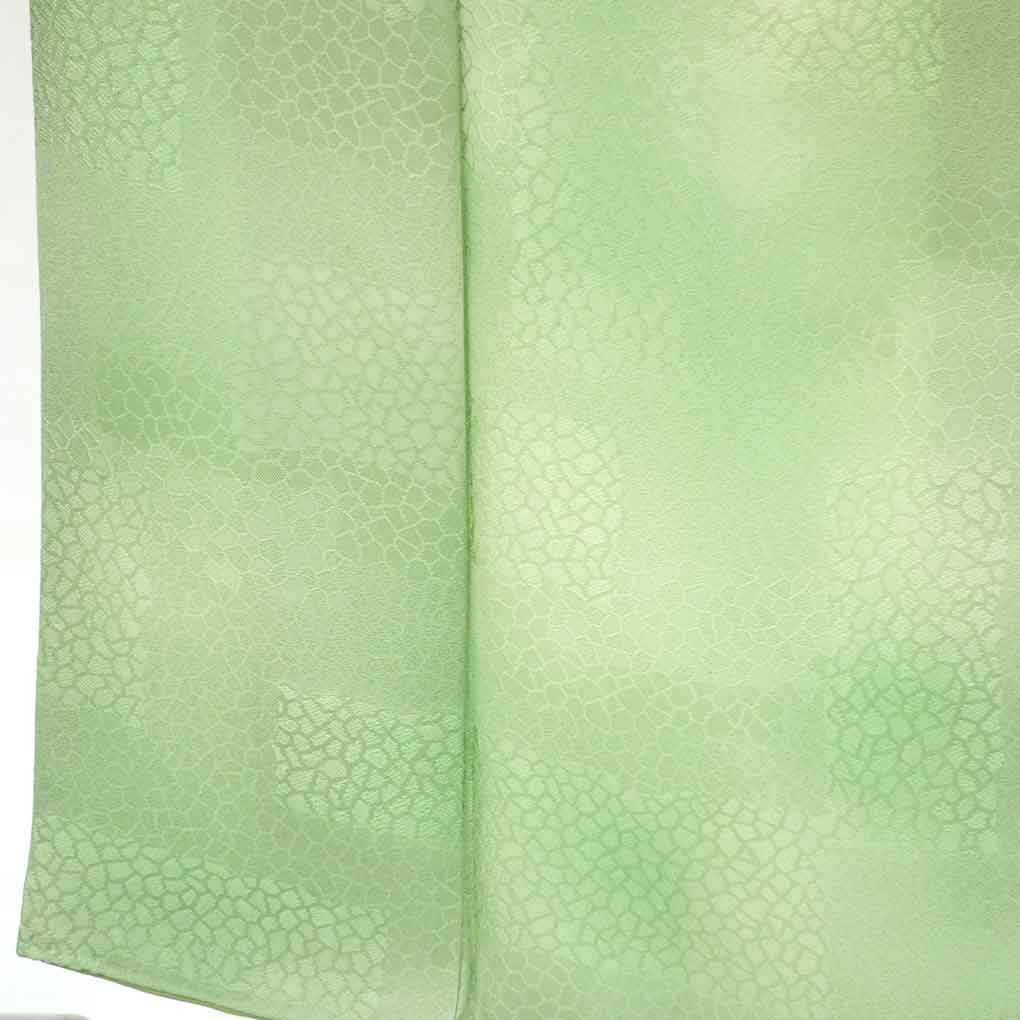 色無地 リサイクル着物 身丈159cm 裄64cm 前幅22.5cm 後幅28.5cm 袖丈49cm 袖幅34cm レディース 袷 無地 裄Mサイズ 秋冬春用 正絹(シルク)グリーン やや難 リメイク リユース【ランクB】