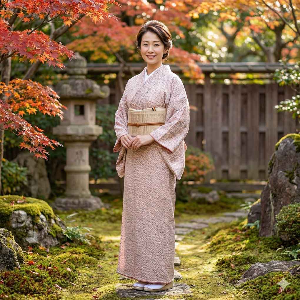 小紋 リサイクル着物 身丈153cm 裄60cm 前幅22.5cm 後幅27.5cm 袖丈44cm 袖幅31cm レディース 袷 絞り 裄SS-Sサイズ 秋冬春用 正絹（シルク）ピンク 未使用品 リメイク リユース【ランクS】