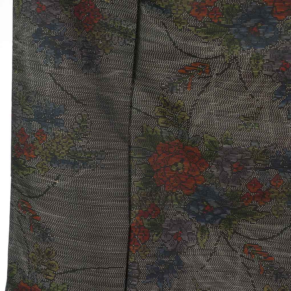 紬 リサイクル着物 身丈157cm 裄66cm 前幅24cm 後幅30cm 袖丈45cm 袖幅34cm レディース 袷 花柄 裄長 裄M-Lサイズ 秋冬春用 正絹（シルク）ブラック 美品 大島紬 リメイク リユース【ランクA】