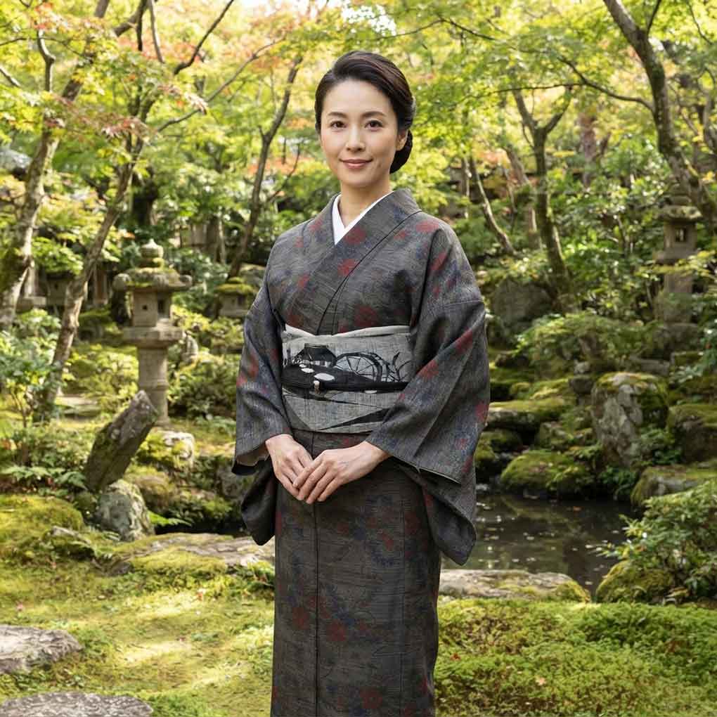 紬 リサイクル着物 身丈157cm 裄66cm 前幅24cm 後幅30cm 袖丈45cm 袖幅34cm レディース 袷 花柄 裄長 裄M-Lサイズ 秋冬春用 正絹（シルク）ブラック 美品 大島紬 リメイク リユース【ランクA】