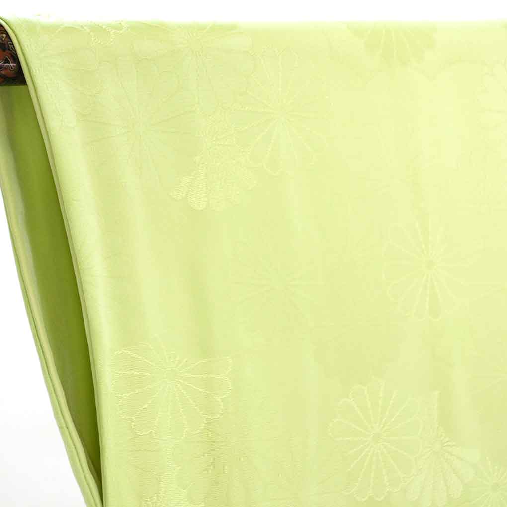 色無地 リサイクル着物 身丈153cm 裄62cm 前幅24.5cm 後幅28.5cm 袖丈52cm 袖幅32cm レディース 袷 無地 裄Sサイズ 秋冬春用 正絹（シルク）グリーン やや難 リメイク リユース【ランクB】