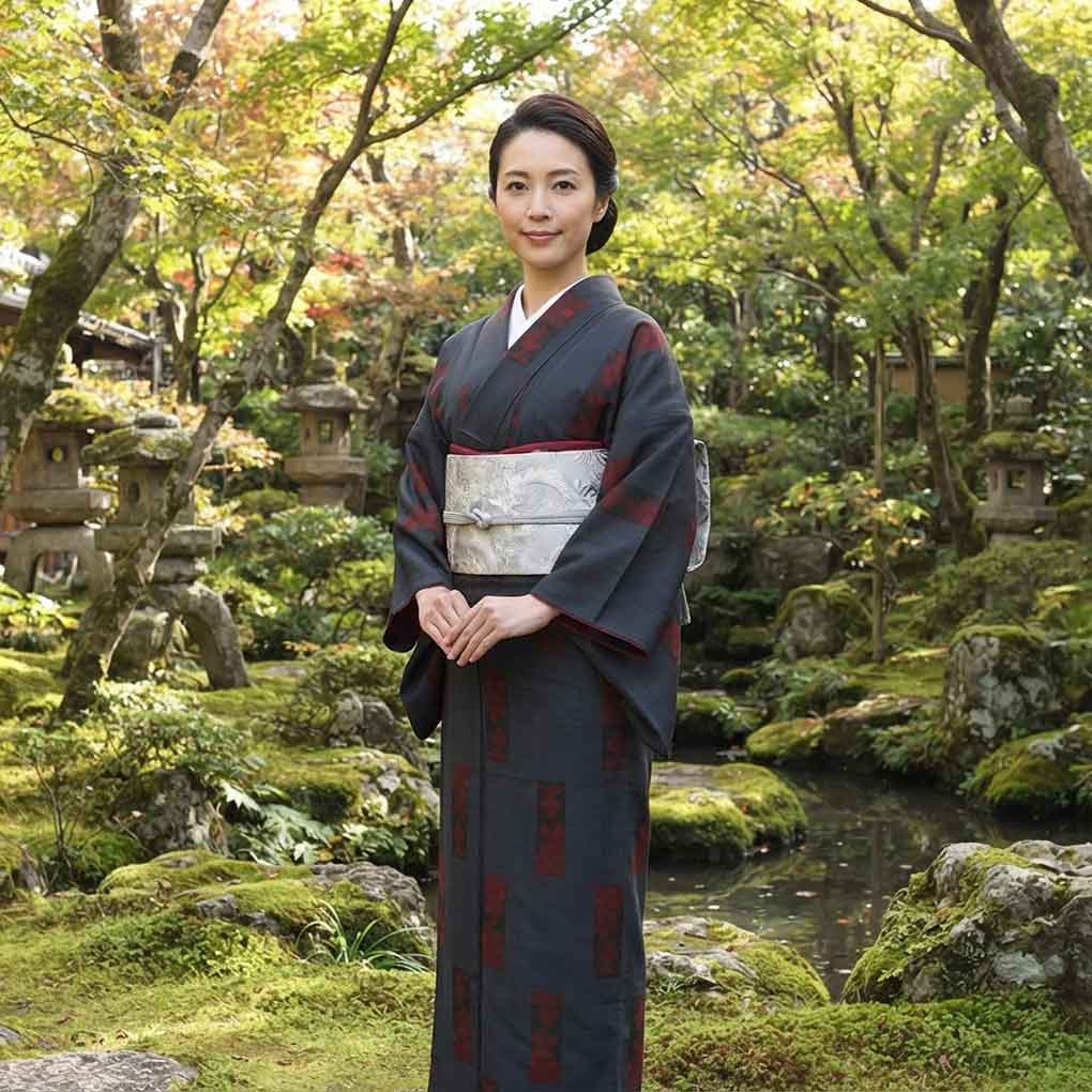 紬 リサイクル着物 身丈160cm 裄65cm 前幅23cm 後幅28.5cm 袖丈49cm 袖幅32cm レディース 袷 花柄 裄Mサイズ 秋冬春用 正絹(シルク)ネイビー 未使用品 リメイク リユース【ランクS】