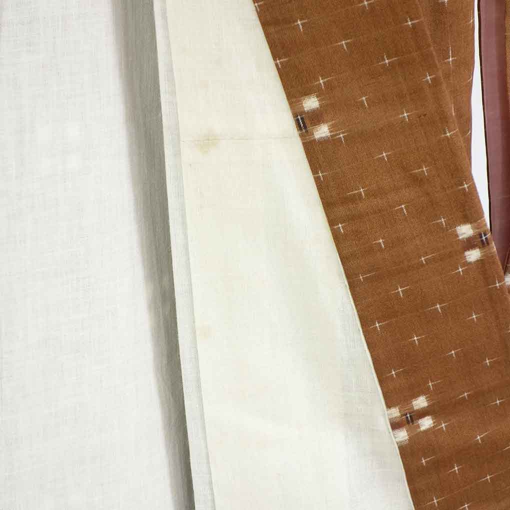 紬 リサイクル着物 身丈147cm 裄60.5cm 前幅24cm 後幅28cm 袖丈56cm 袖幅31cm レディース 袷 絣模様 裄SS-Sサイズ 秋冬春用 正絹（シルク）ブラウン 美品 リメイク リユース【ランクA】
