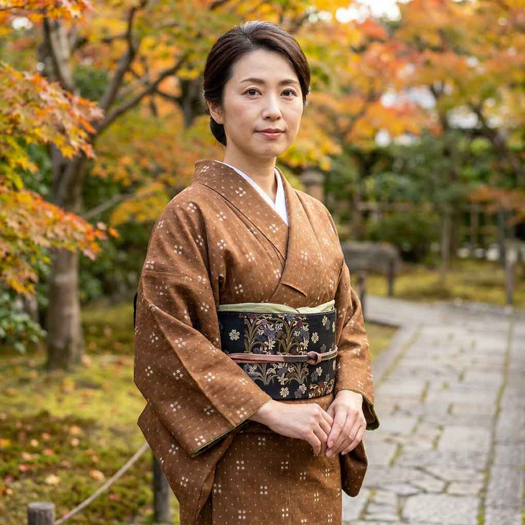 紬 リサイクル着物 身丈147cm 裄60.5cm 前幅24cm 後幅28cm 袖丈56cm 袖幅31cm レディース 袷 絣模様 裄SS-Sサイズ 秋冬春用 正絹（シルク）ブラウン 美品 リメイク リユース【ランクA】