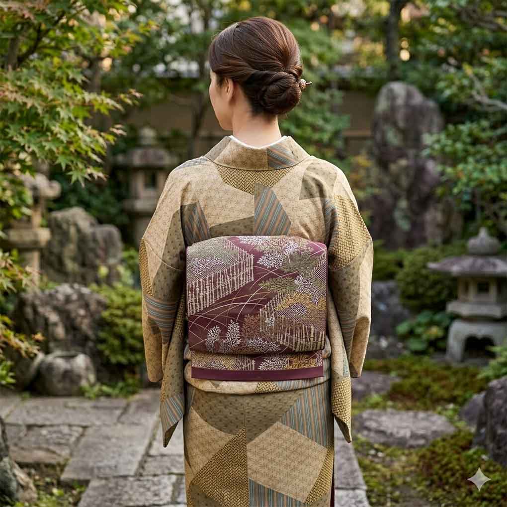 名古屋帯 リサイクル帯 幅30cm 長さ355cm レディース 絞り 秋冬春用 正絹(シルク)パープル 美品 リメイク リユース【ランクA】