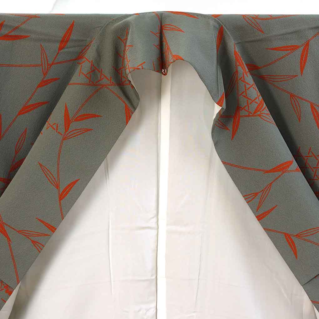 小紋 リサイクル着物 身丈167cm 裄65cm 前幅24.5cm 後幅30cm 袖丈52cm 袖幅34cm レディース 袷 笹 裄Mサイズ 秋冬春用 正絹（シルク）グレー トールサイズ 未使用品 リメイク リユース【ランクS】