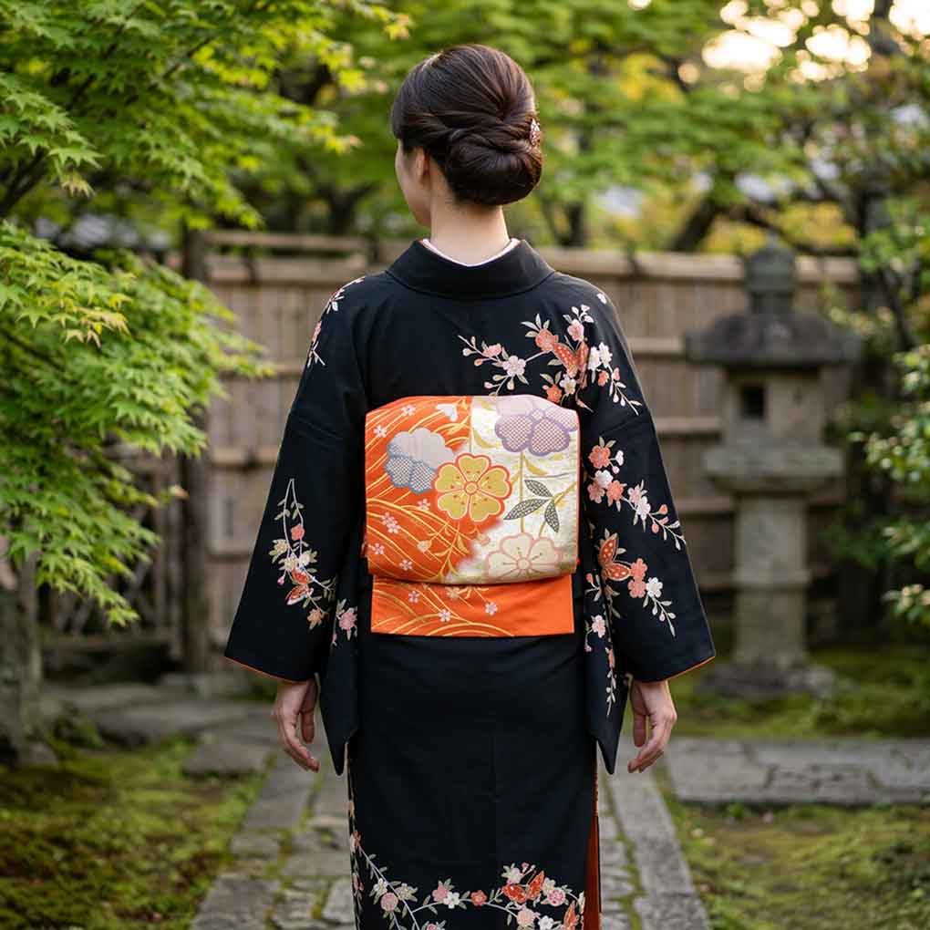 袋帯 リサイクル帯 幅31cm 長さ435cm レディース 花柄 秋冬春用 正絹（シルク）オレンジ 未使用品 服部織物 リメイク リユース【ランクS】