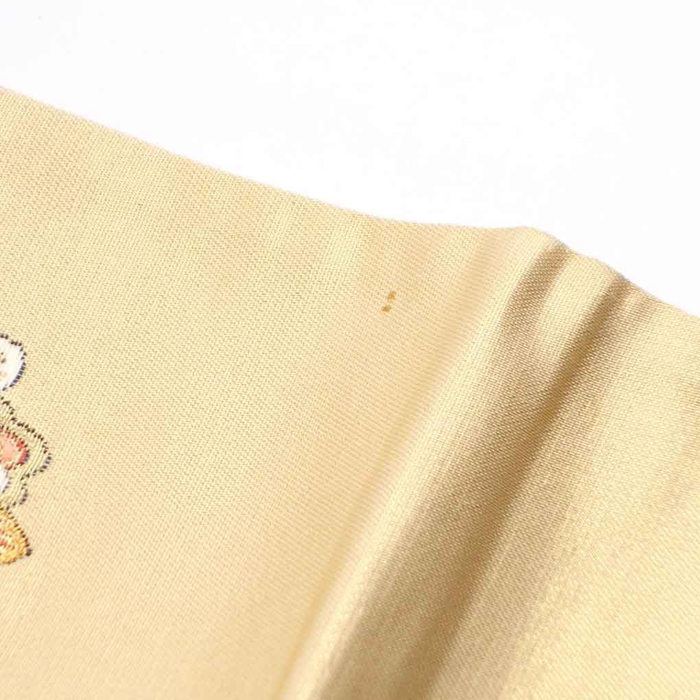 袋帯 リサイクル帯 幅31cm 長さ425cm レディース 花柄 秋冬春用 正絹（シルク）ゴールド やや難 リメイク リユース【ランクB】