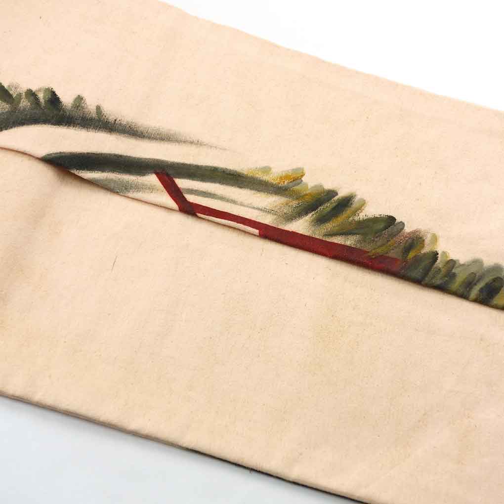 名古屋帯 リサイクル帯 幅29cm 長さ325cm レディース 風景画 秋冬春用 正絹（シルク）ベージュ やや難 リメイク リユース【ランクB】