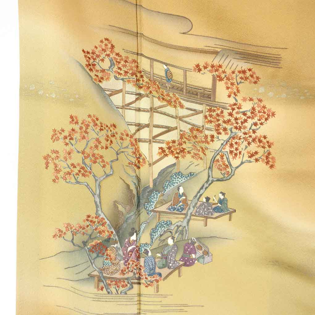 訪問着 リサイクル着物 身丈165cm 裄68cm 前幅23cm 後幅30cm 袖丈48cm 袖幅34cm レディース 袷 風景画 裄長 裄Lサイズ 秋冬春用 正絹(シルク)ブラウン トールサイズ 未使用品 リメイク リユース【ランクS】