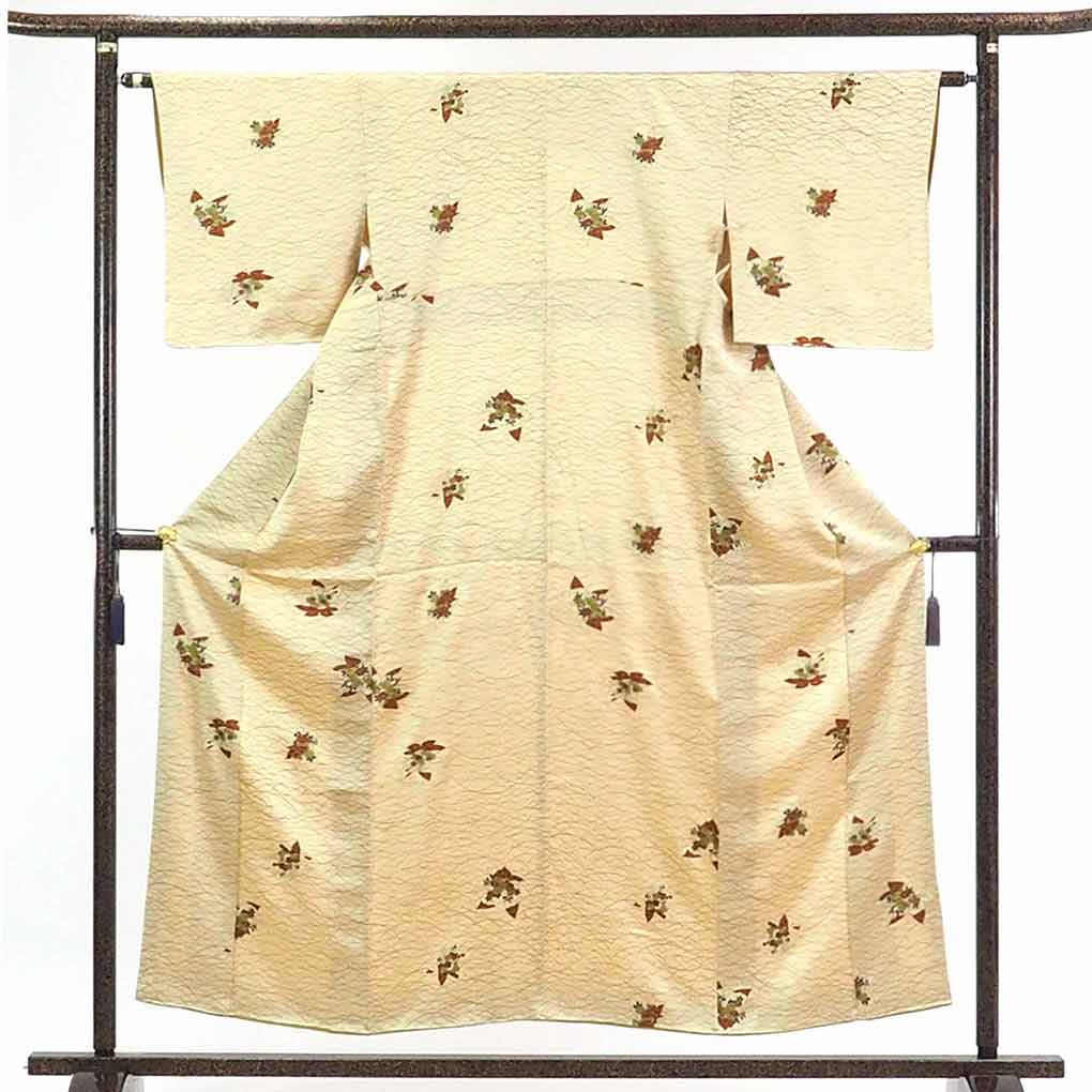 【在庫処分】リサイクル着物 小紋正絹薄茶地露芝柄袷小紋着物レディース【裄Mサイズ】【ランクB】