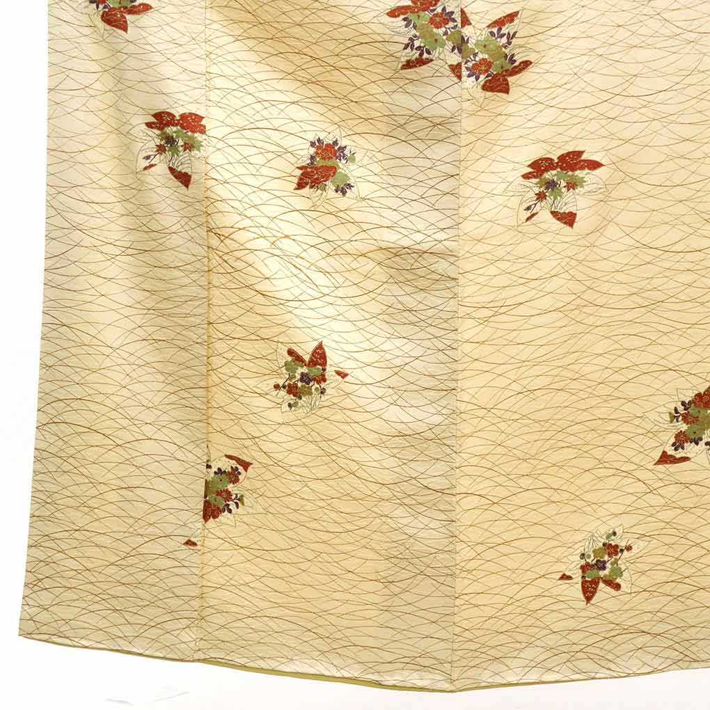 【在庫処分】リサイクル着物 小紋正絹薄茶地露芝柄袷小紋着物レディース【裄Mサイズ】【ランクB】