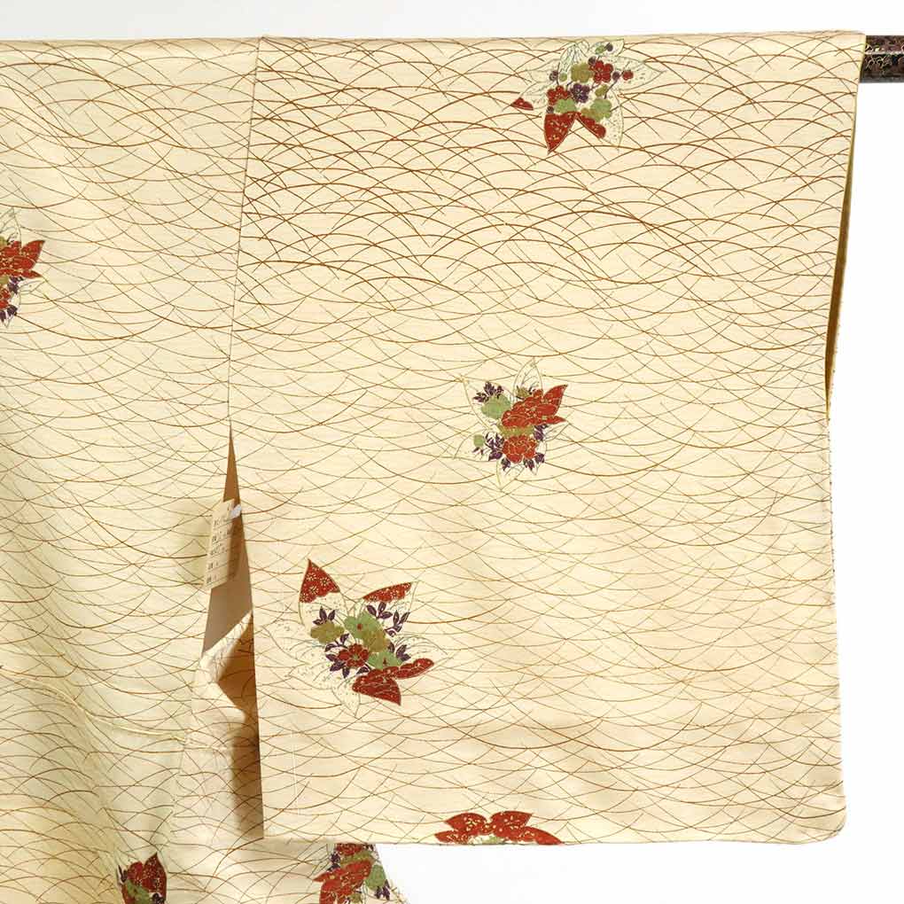 【在庫処分】リサイクル着物 小紋正絹薄茶地露芝柄袷小紋着物レディース【裄Mサイズ】【ランクB】