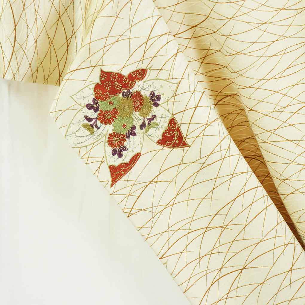 【在庫処分】リサイクル着物 小紋正絹薄茶地露芝柄袷小紋着物レディース【裄Mサイズ】【ランクB】