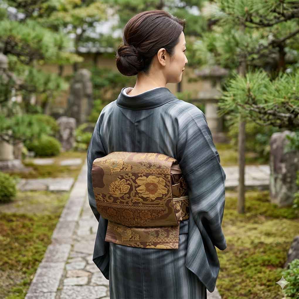 名古屋帯 リサイクル帯 幅31.5cm 長さ340cm レディース 花柄 秋冬春用 正絹（シルク）ブラウン 美品 リメイク リユース【ランクA】