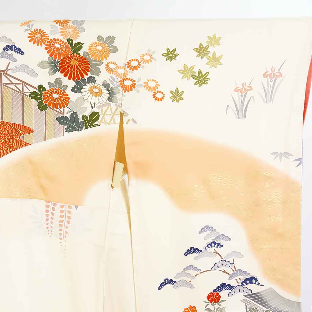振袖 リサイクル着物 身丈165cm 裄66cm 前幅23cm 後幅28.5cm 袖丈112cm 袖幅34cm レディース 袷 花柄 裄長 裄M-Lサイズ 秋冬春用 正絹(シルク)ホワイト トールサイズ やや難 リメイク リユース【ランクB】