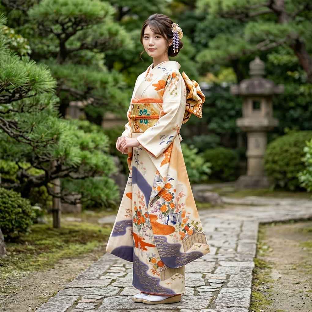 振袖 リサイクル着物 身丈165cm 裄66cm 前幅23cm 後幅28.5cm 袖丈112cm 袖幅34cm レディース 袷 花柄 裄長 裄M-Lサイズ 秋冬春用 正絹(シルク)ホワイト トールサイズ やや難 リメイク リユース【ランクB】