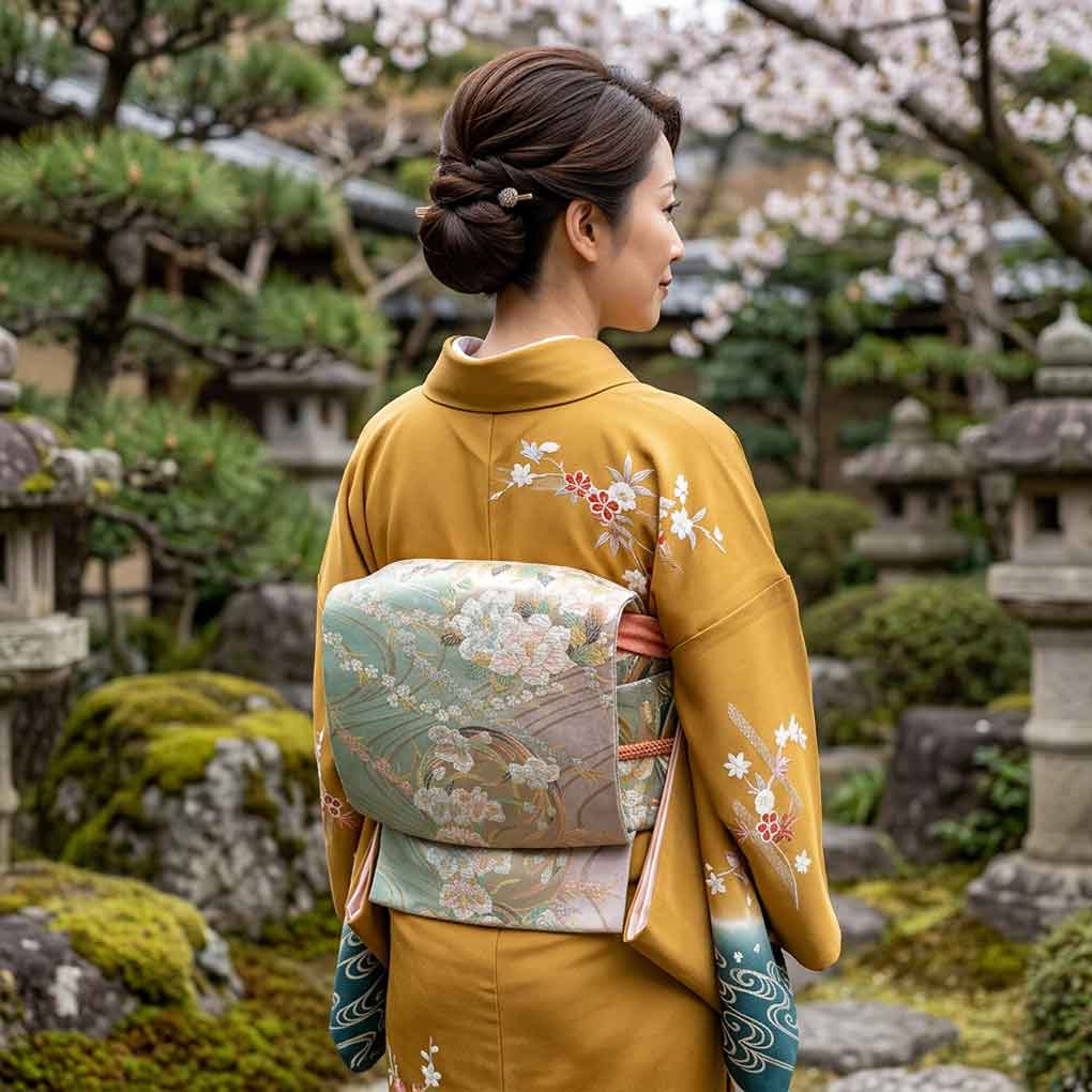 袋帯 リサイクル帯 幅31cm 長さ433cm レディース 花柄 秋冬春用 正絹(シルク)ゴールド 未使用品 リメイク リユース【ランクS】
