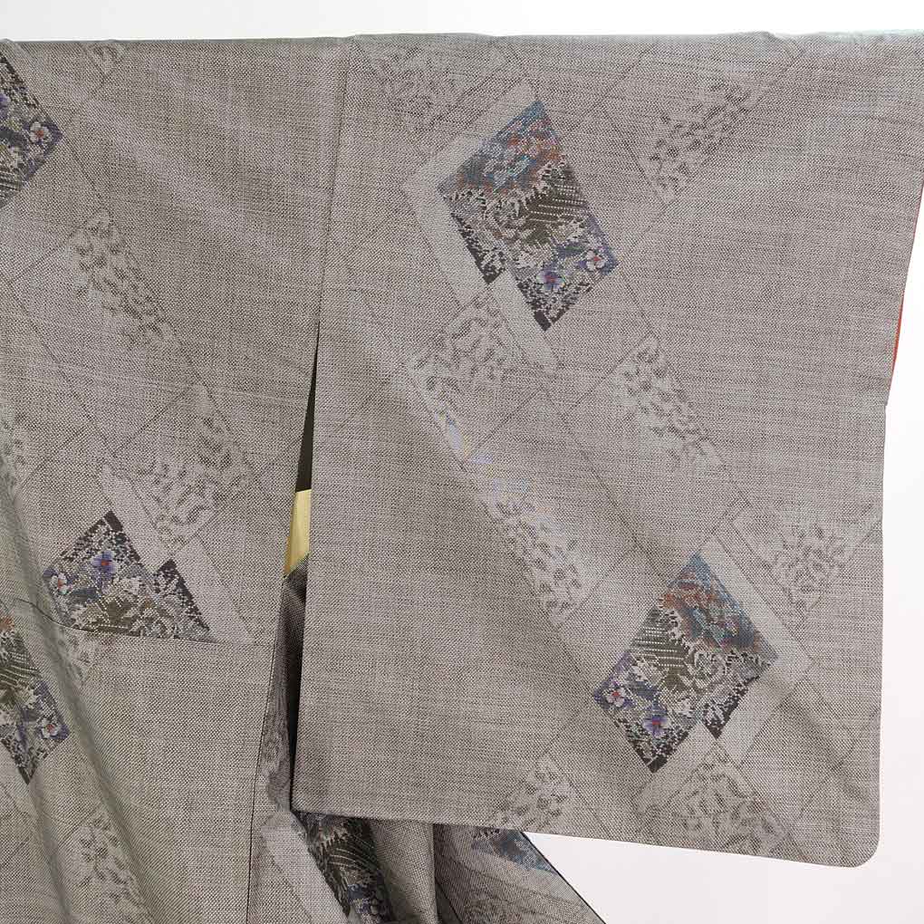 紬 リサイクル着物 身丈156cm 裄66cm 前幅25cm 後幅30cm 袖丈49cm 袖幅33cm レディース 袷 花柄 裄長 裄M-Lサイズ 秋冬春用 正絹（シルク）ブラウン 美品 大島紬 リメイク リユース【ランクA】