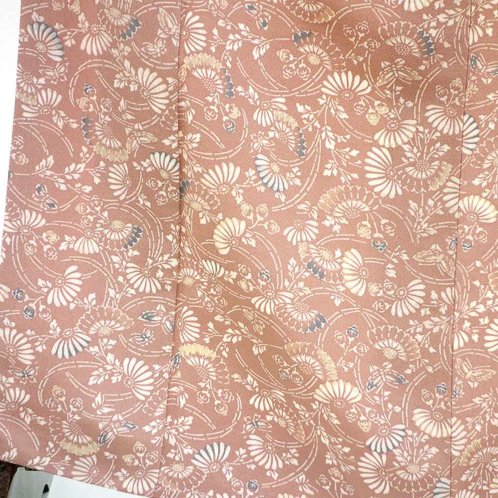 小紋 リサイクル着物 身丈165cm 裄63cm 前幅24cm 後幅30cm 袖丈49cm 袖幅32cm レディース 袷 花柄 裄Mサイズ 秋冬春用 正絹（シルク）ピンク トールサイズ 美品 リメイク リユース【ランクA】