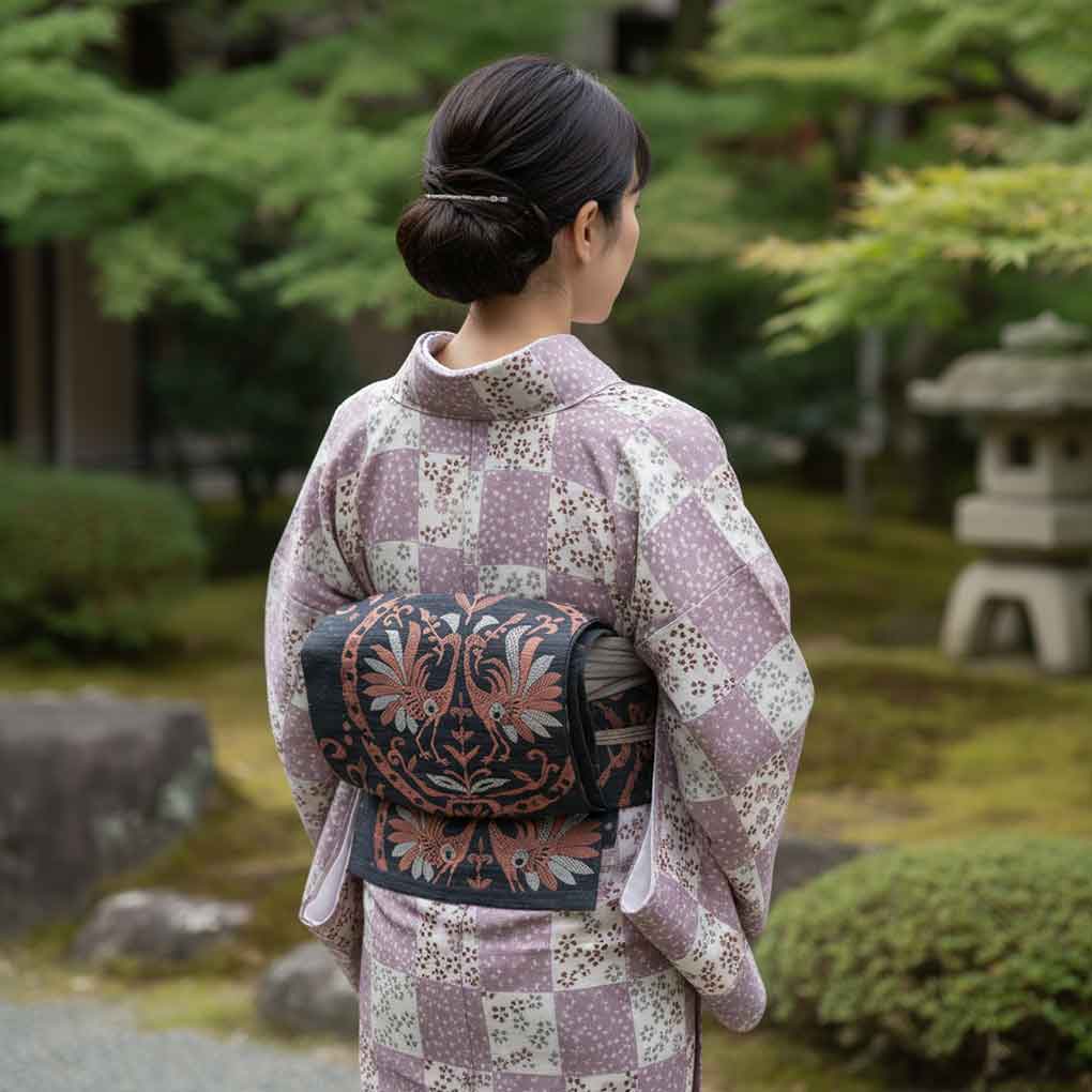 名古屋帯 リサイクル帯 幅29cm 長さ345cm レディース 鳥柄 秋冬春用 正絹（シルク）ブラック 美品 リメイク リユース【ランクA】