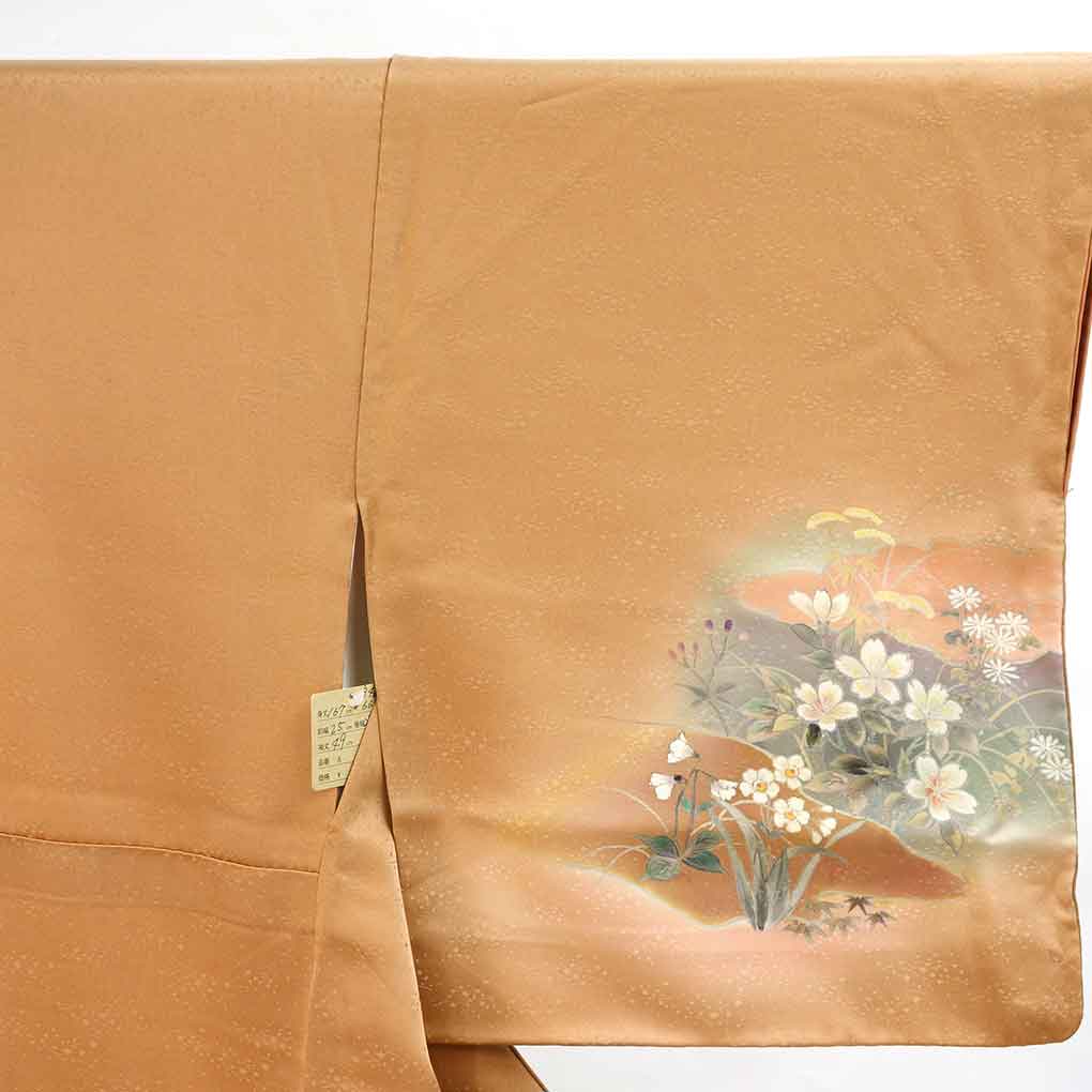 訪問着 リサイクル着物 身丈167cm 裄66cm 前幅25cm 後幅29.5cm 袖丈49cm 袖幅34cm レディース 袷 花柄 裄長 裄M-Lサイズ 秋冬春用 正絹(シルク)ブラウン トールサイズ 美品 リメイク リユース【ランクA】