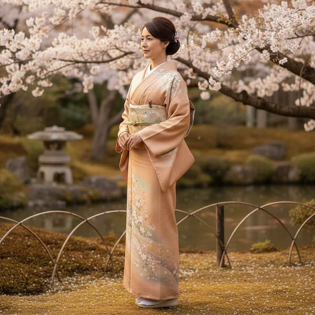 訪問着 リサイクル着物 身丈167cm 裄66cm 前幅25cm 後幅29.5cm 袖丈49cm 袖幅34cm レディース 袷 花柄 裄長 裄M-Lサイズ 秋冬春用 正絹(シルク)ブラウン トールサイズ 美品 リメイク リユース【ランクA】