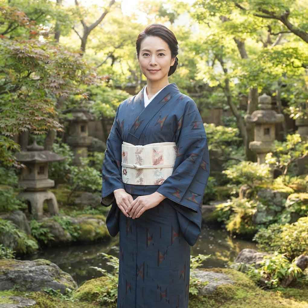 紬 リサイクル着物 身丈160cm 裄64cm 前幅25cm 後幅29.5cm 袖丈49cm 袖幅32cm レディース 袷 抽象柄 裄Mサイズ 秋冬春用 正絹（シルク）ネイビー 未使用品 大島紬 リメイク リユース【ランクS】