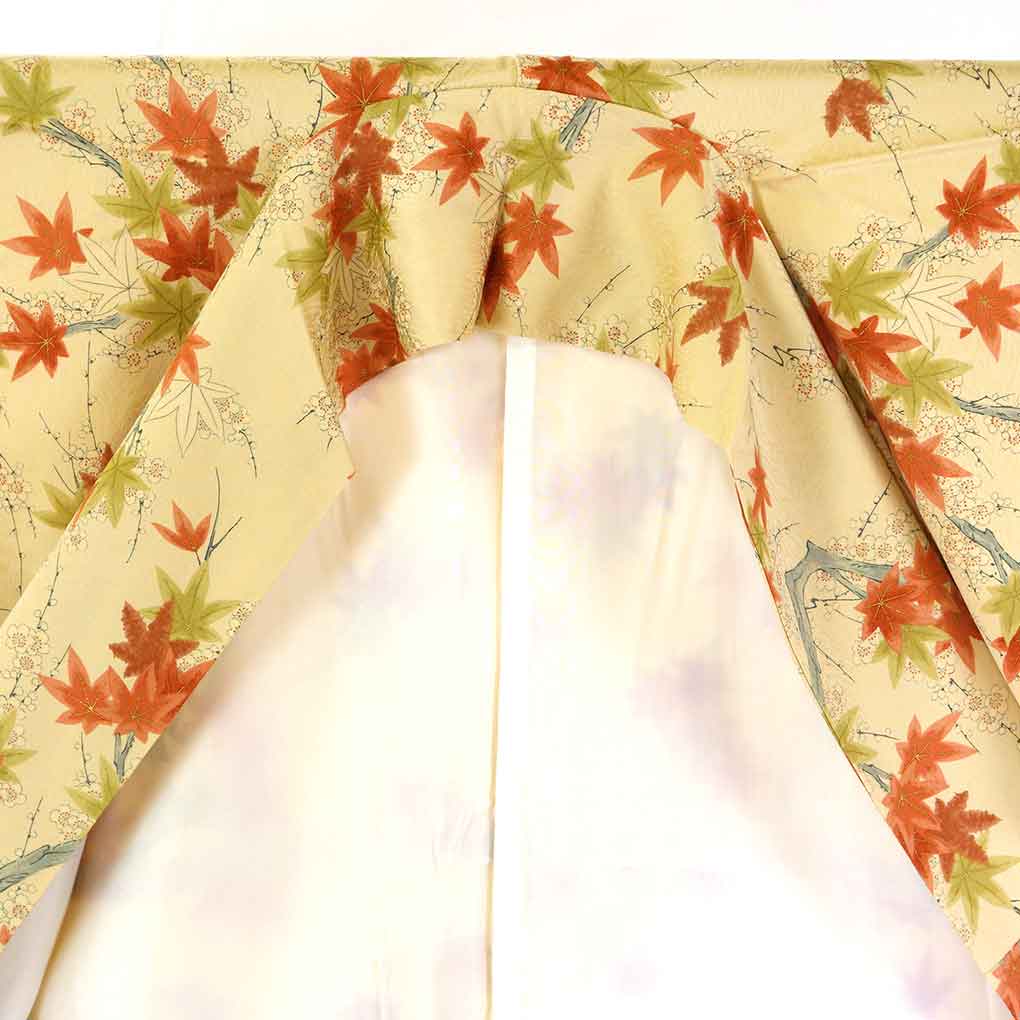 リサイクル着物 小紋 茶色地 紅葉柄 袷 正絹 着物 レディース 秋冬春用