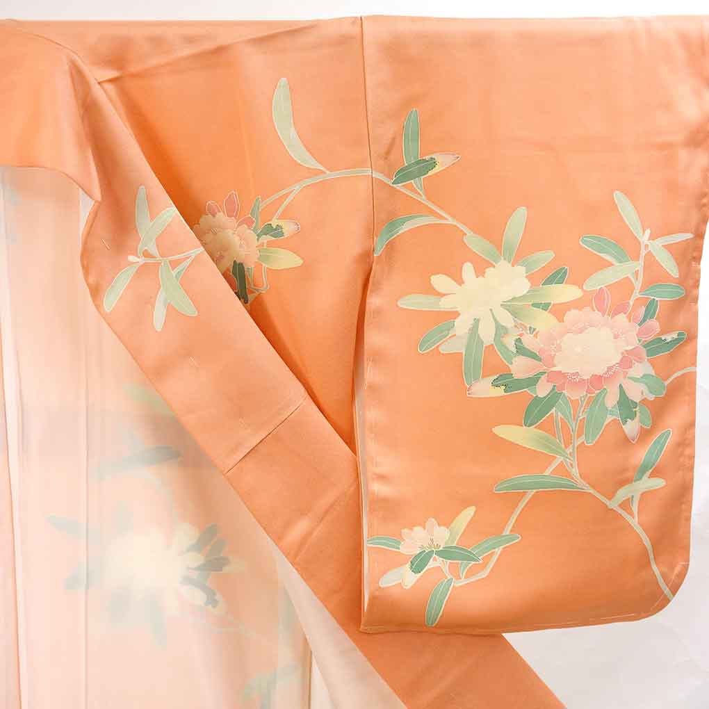 訪問着 リサイクル着物 身丈161cm 裄64cm 前幅24cm 後幅30cm 袖丈56cm 袖幅32cm レディース 袷 花柄 裄Mサイズ 秋冬春用 正絹（シルク）ピンク 未使用品 リメイク リユース【ランクS】