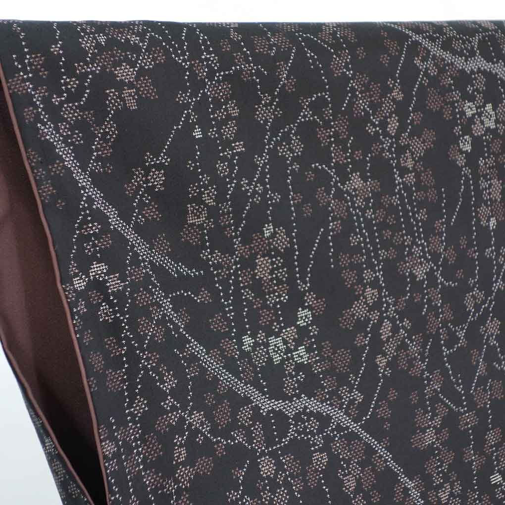 紬 リサイクル着物 身丈164cm 裄66cm 前幅25cm 後幅30.5cm 袖丈49cm 袖幅33.5cm レディース 袷 植物 裄長 裄M-Lサイズ 秋冬春用 正絹(シルク)ブラック トールサイズ 美品 リメイク リユース【ランクA】