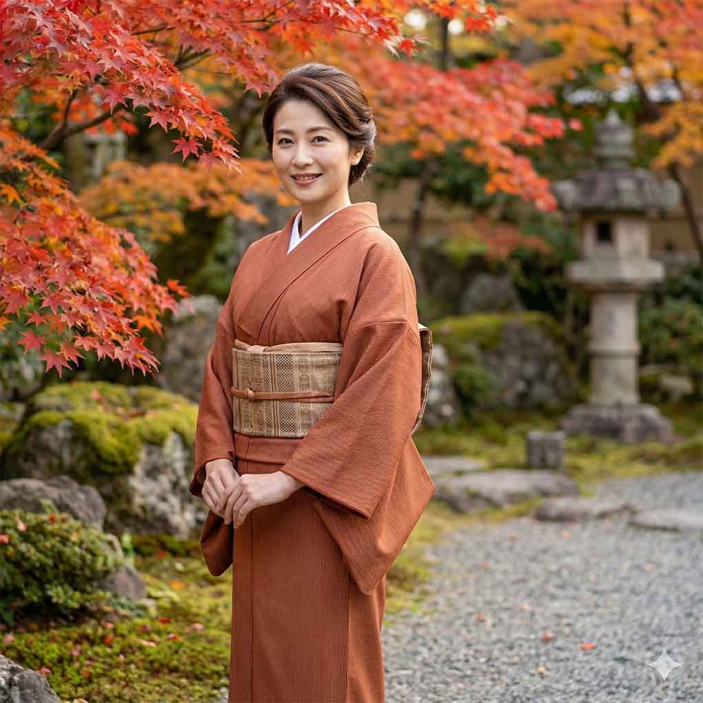 小紋 リサイクル着物 身丈165cm 裄63cm 前幅24.5cm 後幅28.5cm 袖丈49cm 袖幅32cm レディース 袷 万筋 裄Mサイズ 秋冬春用 正絹（シルク）ブラウン トールサイズ 美品 リメイク リユース【ランクA】