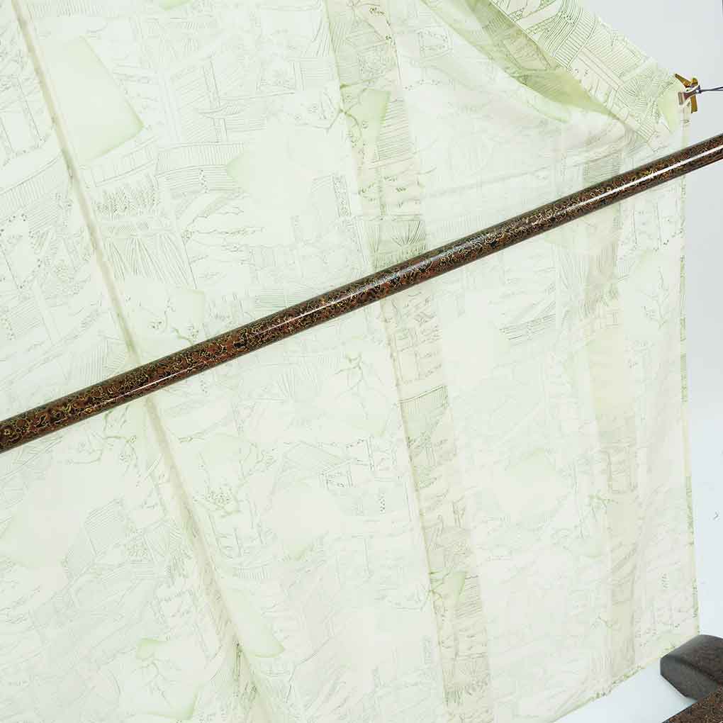 小紋 リサイクル着物 身丈151cm 裄63cm 前幅24cm 後幅29cm 袖丈46cm 袖幅32cm レディース 風景画 裄Mサイズ 夏用 正絹（シルク）ホワイト 美品 リメイク リユース【ランクA】