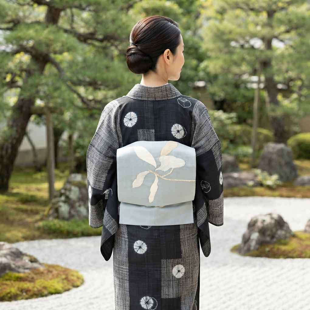 名古屋帯 リサイクル帯 幅30.5cm 長さ359cm レディース 花柄 秋冬春用 正絹(シルク)ブルー やや難 綴織 リメイク リユース【ランクB】