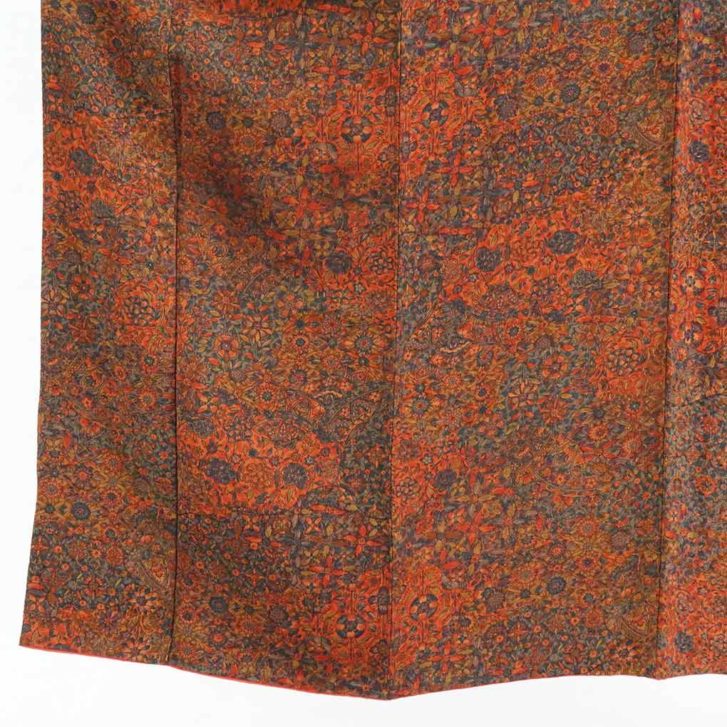 【在庫処分】リサイクル着物 小紋正絹赤茶地袷更紗模様袷小紋着物レディース【裄Sサイズ】【ランクA】