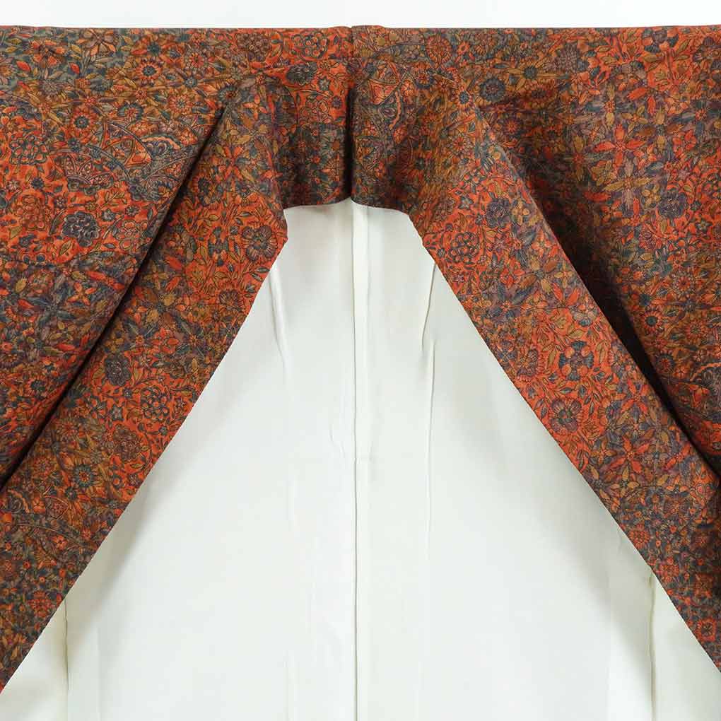 【在庫処分】リサイクル着物 小紋正絹赤茶地袷更紗模様袷小紋着物レディース【裄Sサイズ】【ランクA】