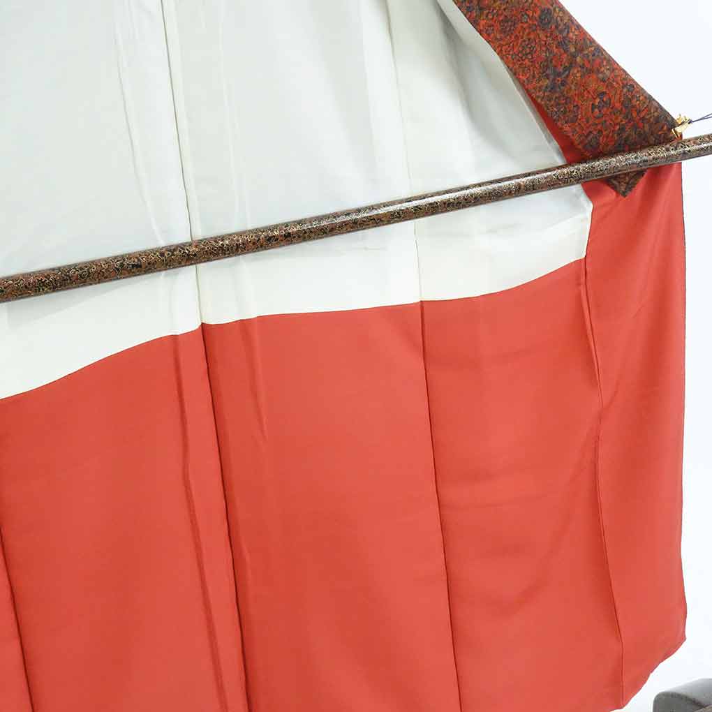 【在庫処分】リサイクル着物 小紋正絹赤茶地袷更紗模様袷小紋着物レディース【裄Sサイズ】【ランクA】