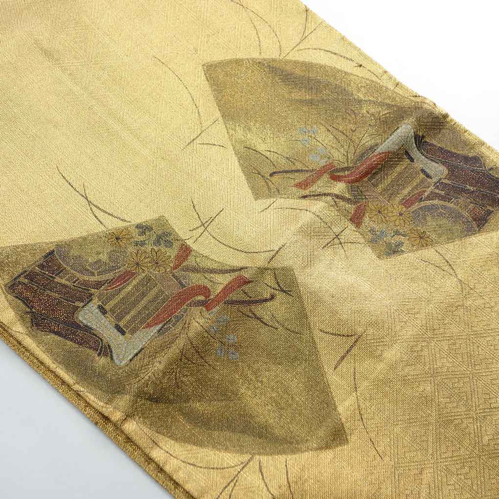 袋帯 リサイクル帯 幅30cm 長さ445cm レディース 姫 秋冬春用 正絹（シルク）ゴールド 美品 リメイク リユース【ランクA】