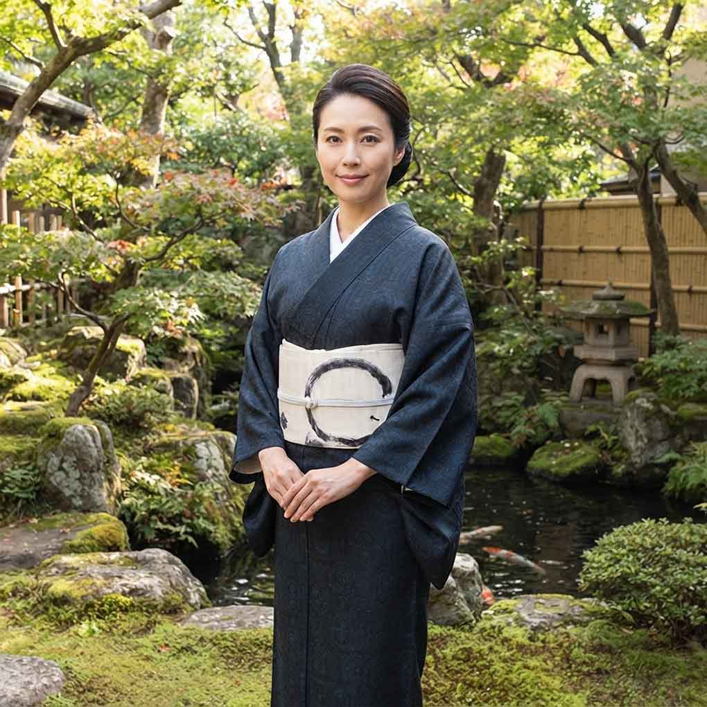 紬 リサイクル着物 身丈165cm 裄66cm 前幅24cm 後幅29cm 袖丈48cm 袖幅34cm レディース 袷 抽象柄 裄長 裄M-Lサイズ 秋冬春用 正絹(シルク)ネイビー トールサイズ 美品 リメイク リユース【ランクA】