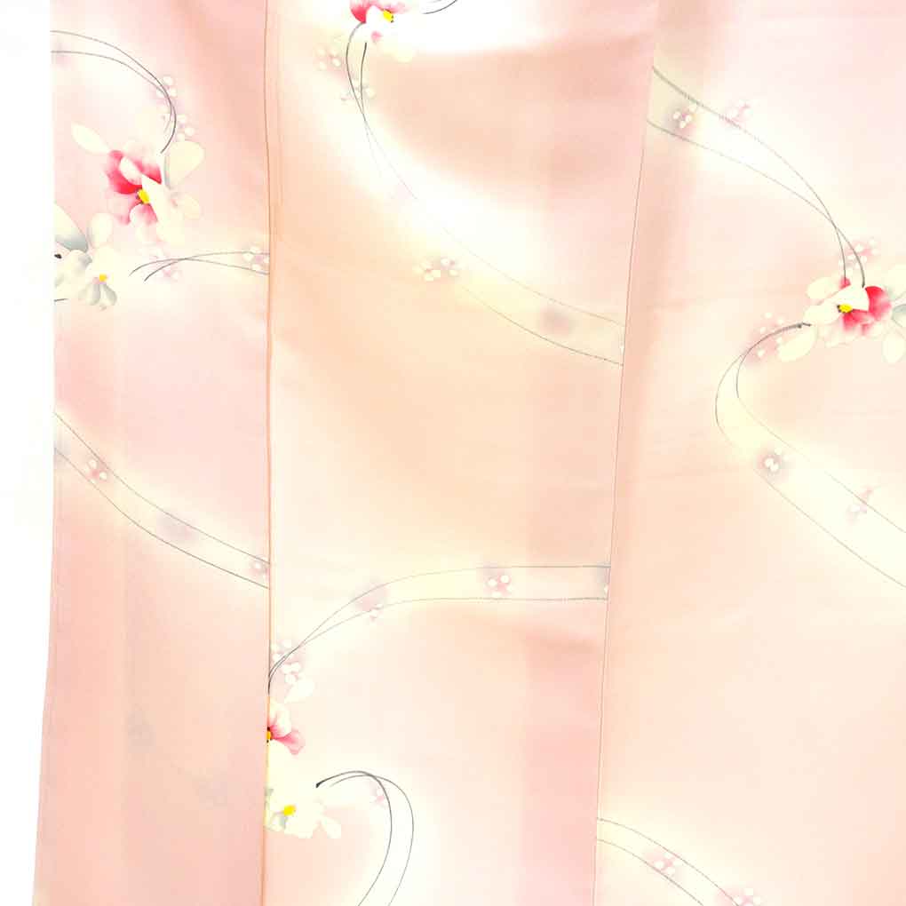 小紋 リサイクル着物 身丈163cm 裄65cm 前幅22.5cm 後幅30cm 袖丈49cm 袖幅32.5cm レディース 袷 花柄 裄Mサイズ 秋冬春用 正絹（シルク）ピンク 未使用品 リメイク リユース【ランクS】