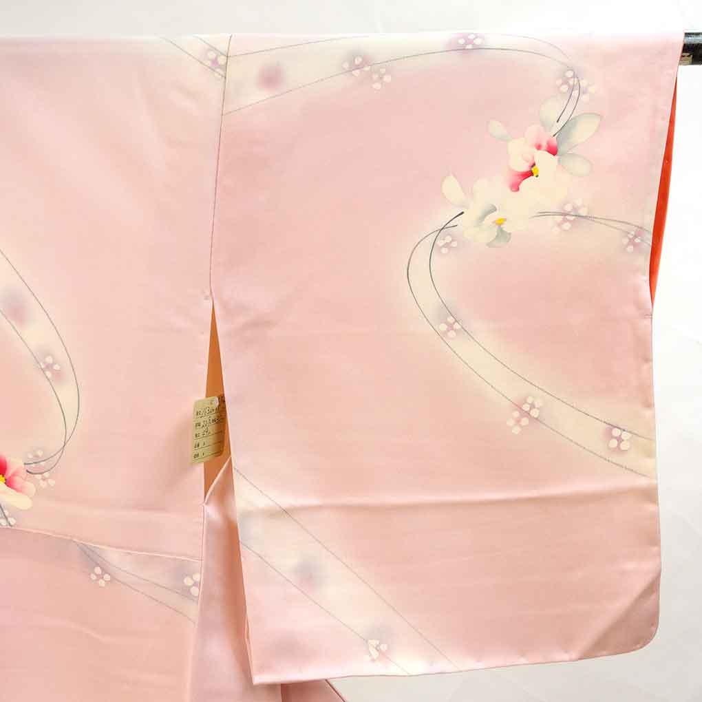 小紋 リサイクル着物 身丈163cm 裄65cm 前幅22.5cm 後幅30cm 袖丈49cm 袖幅32.5cm レディース 袷 花柄 裄Mサイズ 秋冬春用 正絹（シルク）ピンク 未使用品 リメイク リユース【ランクS】