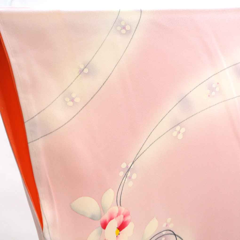 小紋 リサイクル着物 身丈163cm 裄65cm 前幅22.5cm 後幅30cm 袖丈49cm 袖幅32.5cm レディース 袷 花柄 裄Mサイズ 秋冬春用 正絹（シルク）ピンク 未使用品 リメイク リユース【ランクS】